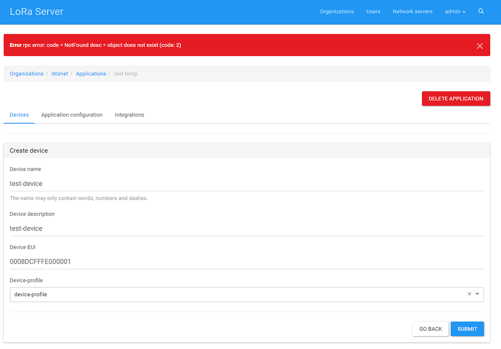 Unable to create device - ChirpStack Application Server - ChirpStack ...