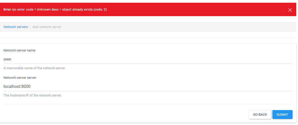 Try to add new netserver (127.0.0.1:8000) and get error - ChirpStack ...