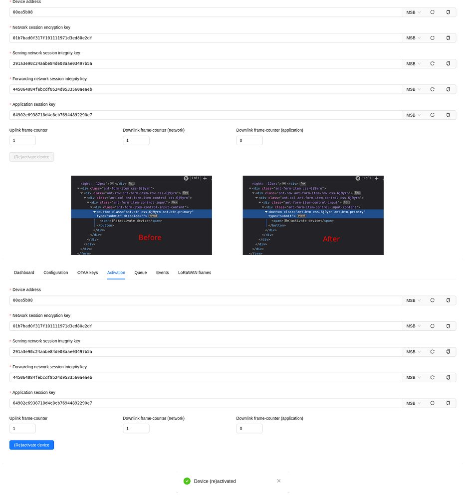 Reactivating a device in the Activation tab [Chirpstack v.4 ...